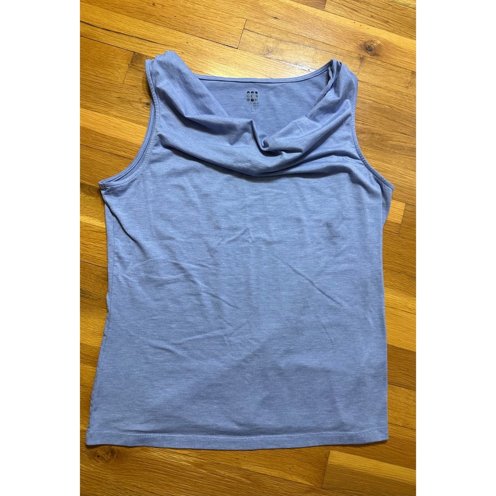 Title Nine Breeze Cowl Neck Tank‎ Top Blue Heather Sleeveless TN-420972 Womens L